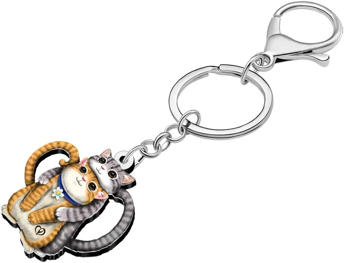 DUOWEI Acrylic Cute Tabby Cat Keychain Key Ring Kitten Accessories Gifts for Women Girls Cat Mom Car Keys Wallet Pet Lovers