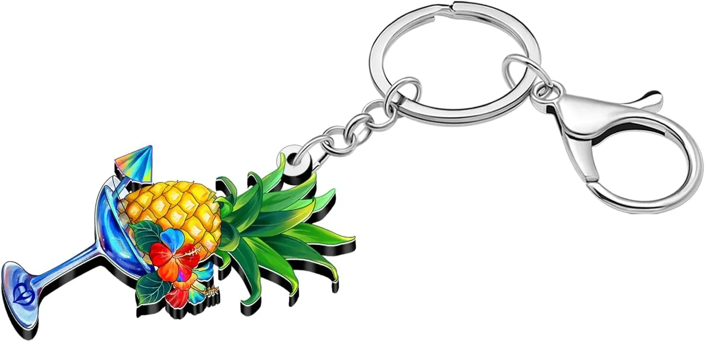 DUOWEI Funny Hawaii Tropical Fruit Cocktail Margarita Keychain Key Ring for Women Girls Car Keys Wallet Gifts Accessories