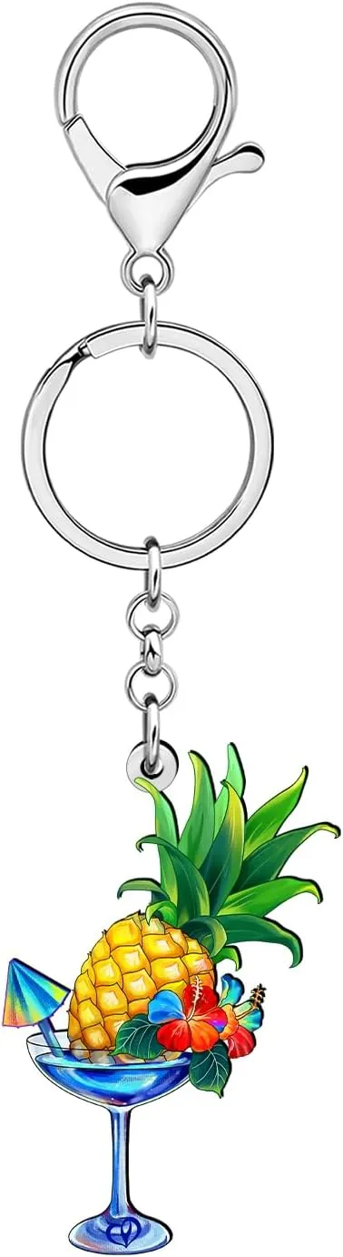 DUOWEI Funny Hawaii Tropical Fruit Cocktail Margarita Keychain Key Ring for Women Girls Car Keys Wallet Gifts Accessories