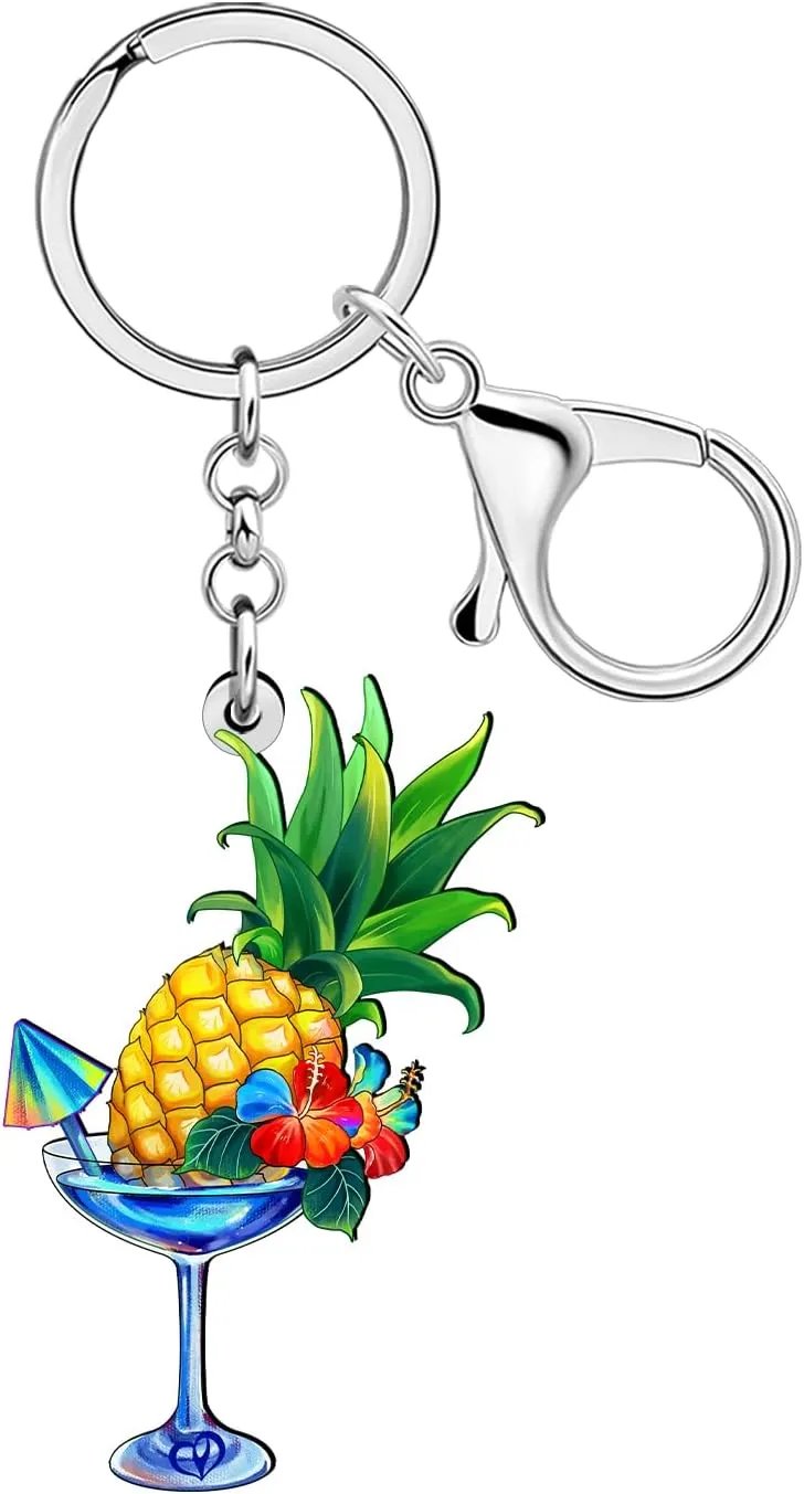 DUOWEI Funny Hawaii Tropical Fruit Cocktail Margarita Keychain Key Ring for Women Girls Car Keys Wallet Gifts Accessories