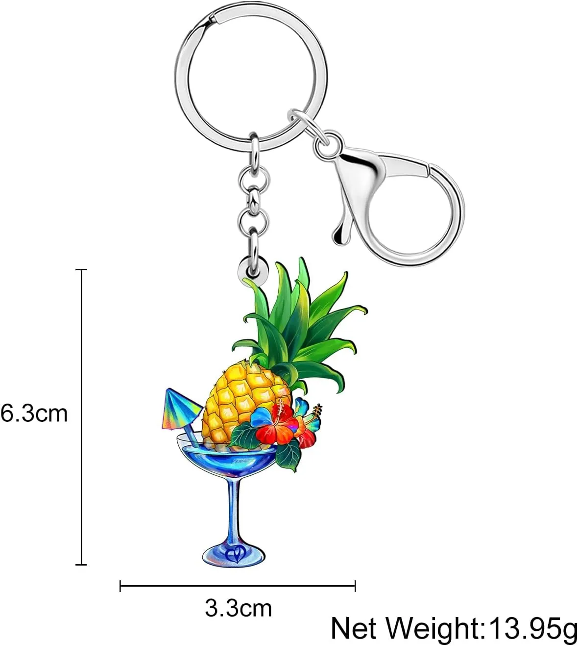 DUOWEI Funny Hawaii Tropical Fruit Cocktail Margarita Keychain Key Ring for Women Girls Car Keys Wallet Gifts Accessories