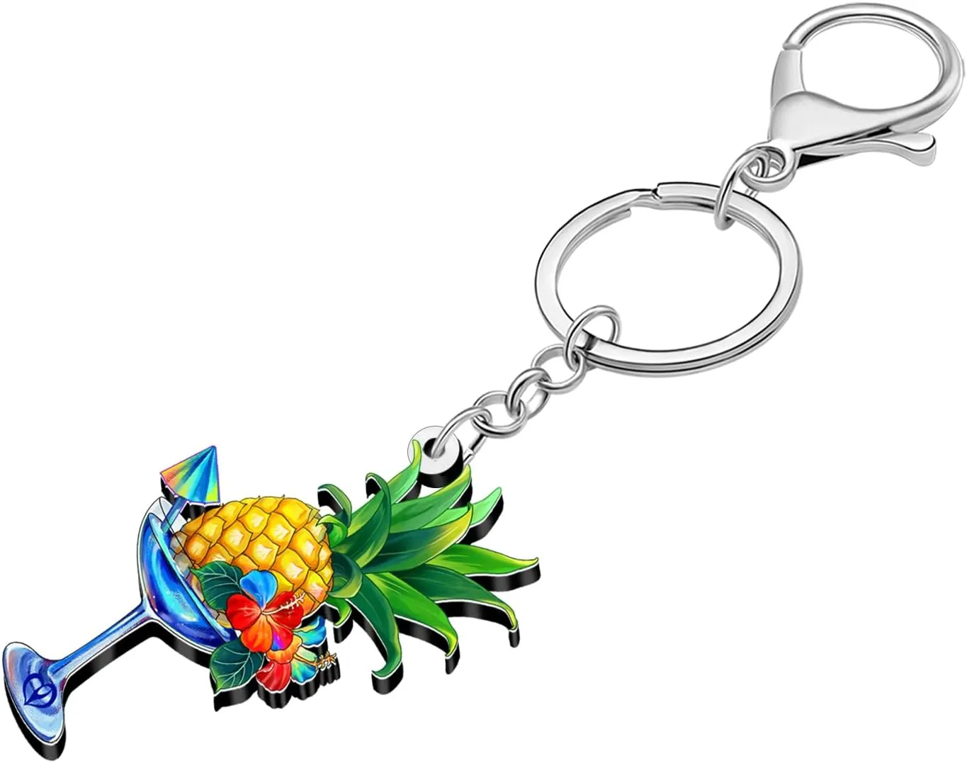 DUOWEI Funny Hawaii Tropical Fruit Cocktail Margarita Keychain Key Ring for Women Girls Car Keys Wallet Gifts Accessories