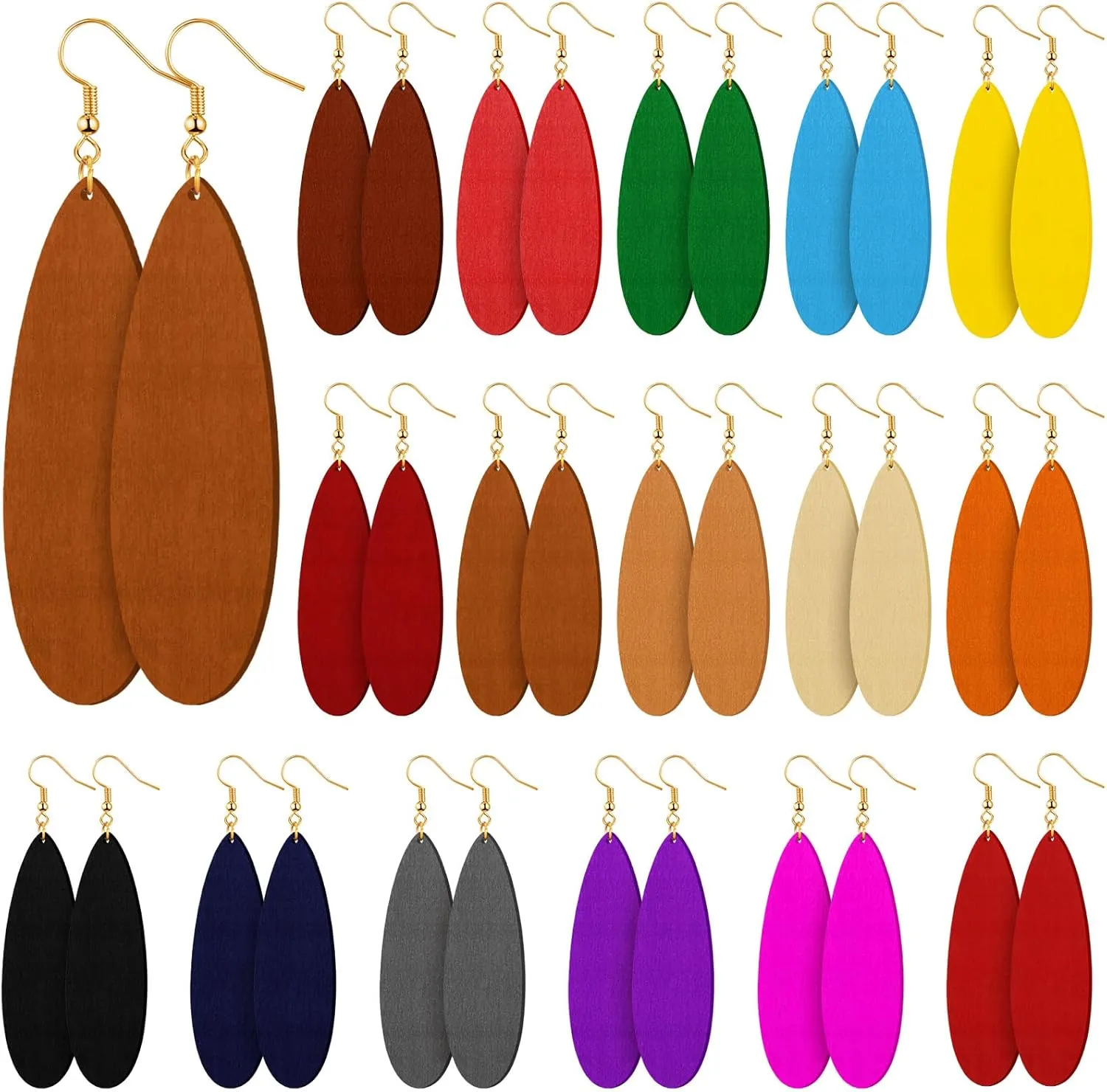 Ecally 16 Pairs Bohemian Wood Earrings Natural Wood Earrings African Jewelry Vintage Teardrop Dangle Eardrop for Women