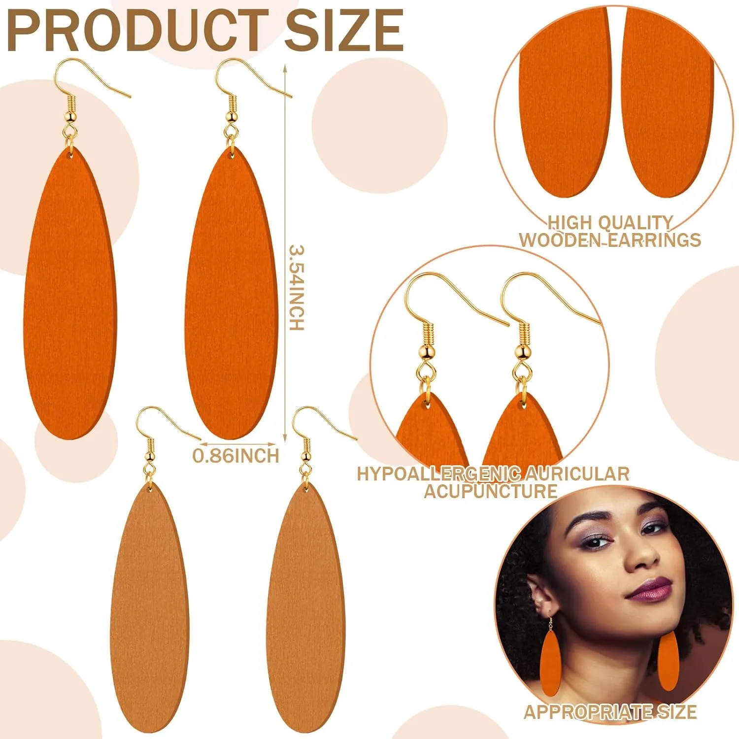 Ecally 16 Pairs Bohemian Wood Earrings Natural Wood Earrings African Jewelry Vintage Teardrop Dangle Eardrop for Women