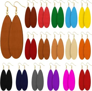 Ecally 16 Pairs Bohemian Wood Earrings Natural Wood Earrings African Jewelry Vintage Teardrop Dangle Eardrop for Women