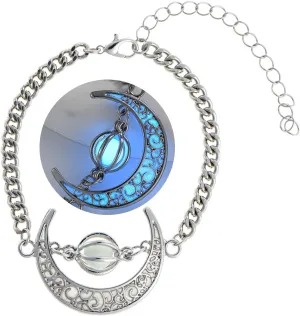 EEQQBZ Glow in The Dark Silver Crescent Moon bracelets - Glowing Blue Moon Charm - Magical Fantasy Fairy Glowing bracelets - Glow Jewelry