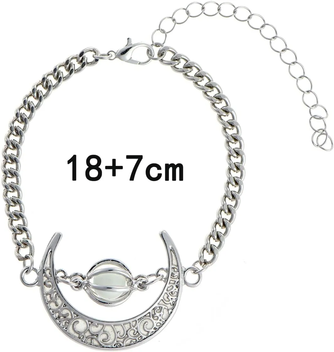 EEQQBZ Glow in The Dark Silver Crescent Moon bracelets - Glowing Blue Moon Charm - Magical Fantasy Fairy Glowing bracelets - Glow Jewelry