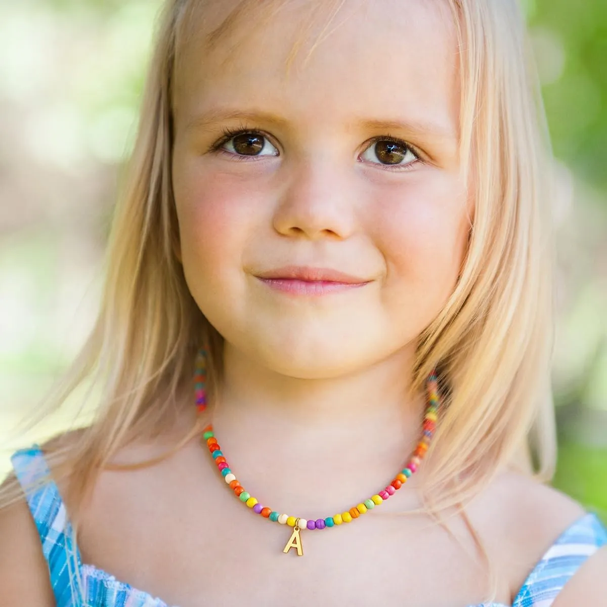 Eioi & Lmnm Colorful Initial Necklace for Girls Kids Women - Teen Girls Gifts Trendy Stuff Colorful Bead A-Z Initial Letter Necklace Choker Letter Birthday Gifts for Girl Age 5 6 7 8 9 10