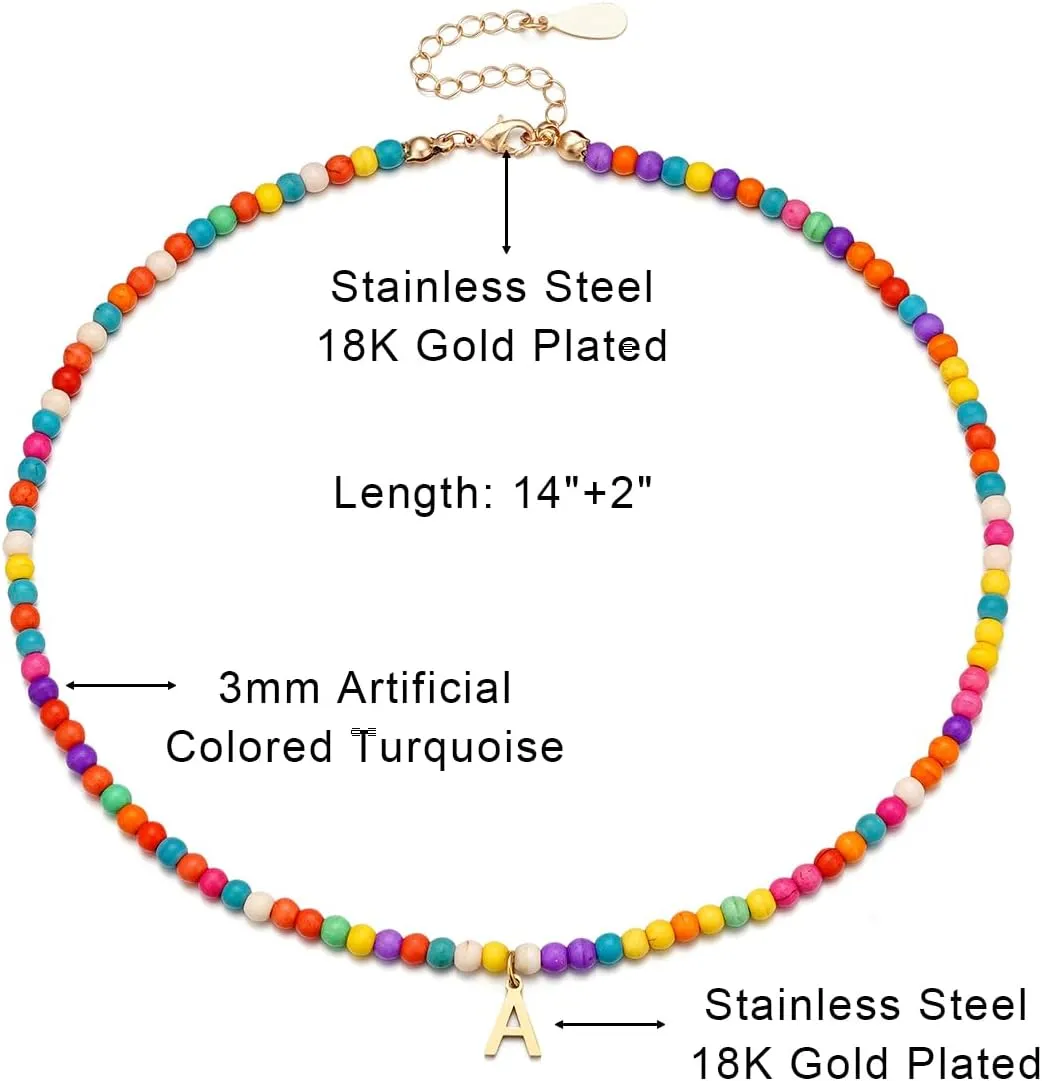 Eioi & Lmnm Colorful Initial Necklace for Girls Kids Women - Teen Girls Gifts Trendy Stuff Colorful Bead A-Z Initial Letter Necklace Choker Letter Birthday Gifts for Girl Age 5 6 7 8 9 10