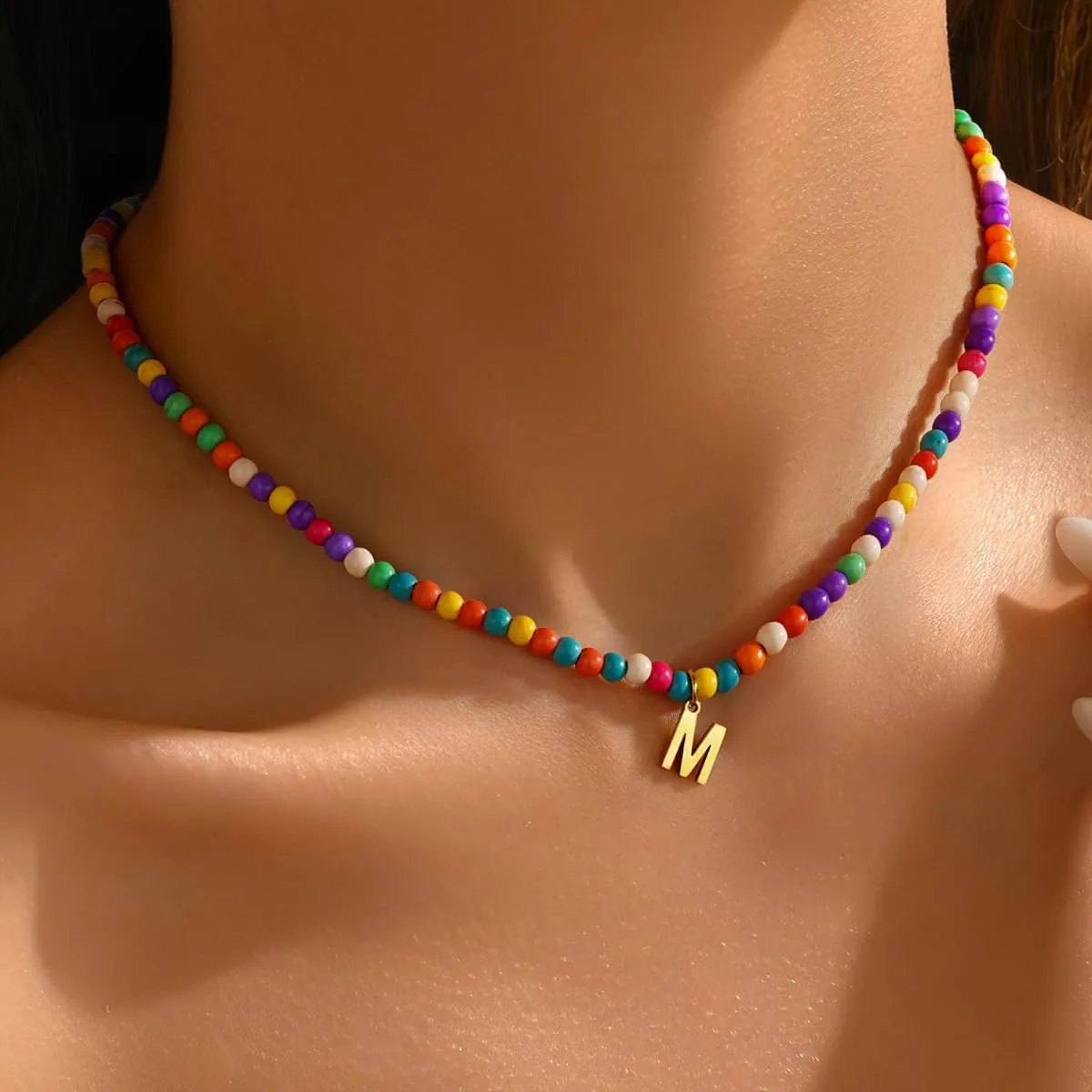 Eioi & Lmnm Colorful Initial Necklace for Girls Kids Women - Teen Girls Gifts Trendy Stuff Colorful Bead A-Z Initial Letter Necklace Choker Letter Birthday Gifts for Girl Age 5 6 7 8 9 10