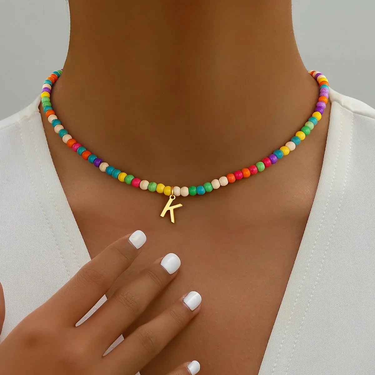 Eioi & Lmnm Colorful Initial Necklace for Girls Kids Women - Teen Girls Gifts Trendy Stuff Colorful Bead A-Z Initial Letter Necklace Choker Letter Birthday Gifts for Girl Age 5 6 7 8 9 10