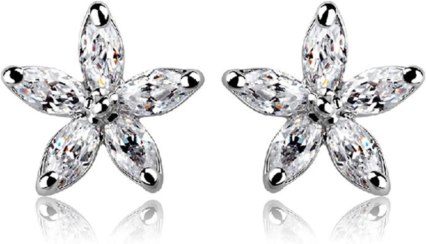 Elegant Cubic Zirconia Flower Stud Earrings Cute Precious Hypoallergenic Earrings Dipped Flower Earrings Dainty Nickel Free Earrings Exquisite Jewelry for Women Girls