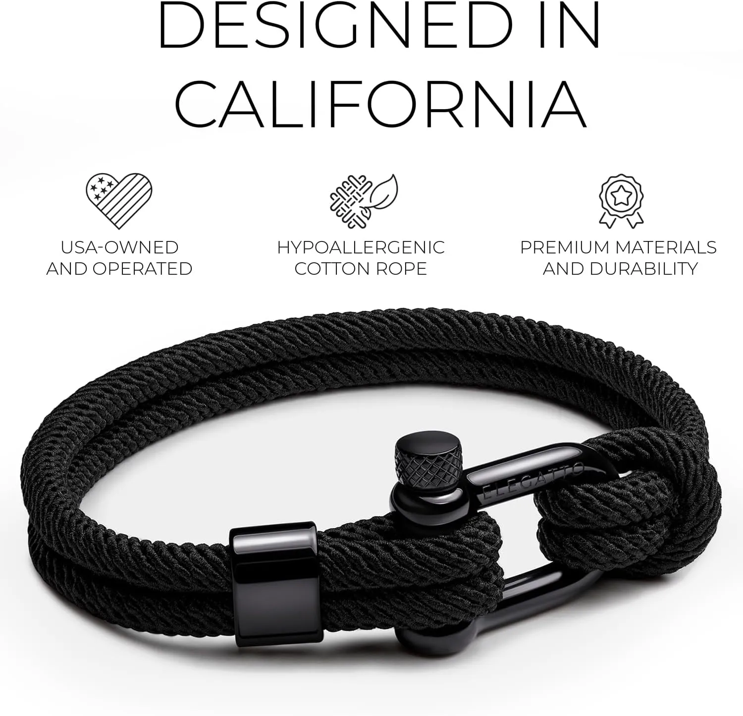 Elegatto Alchor Platinum Rope Bracelet for Men | Premium Nylon Marine Cord with Silver Polished Stainless Steel Shackle Closure | Waterproof and Fade-Resistant | Mens Designer Bracelets