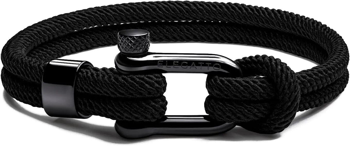 Elegatto Alchor Platinum Rope Bracelet for Men | Premium Nylon Marine Cord with Silver Polished Stainless Steel Shackle Closure | Waterproof and Fade-Resistant | Mens Designer Bracelets