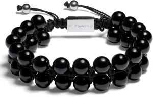 Elegatto GenBlack Premium Black Agate Beaded bracelet for Men | Unique Stones with Silver Polished Stainless Steel Clasp | Mens Designer Bracelets | 7.67'' wrist (fits most)