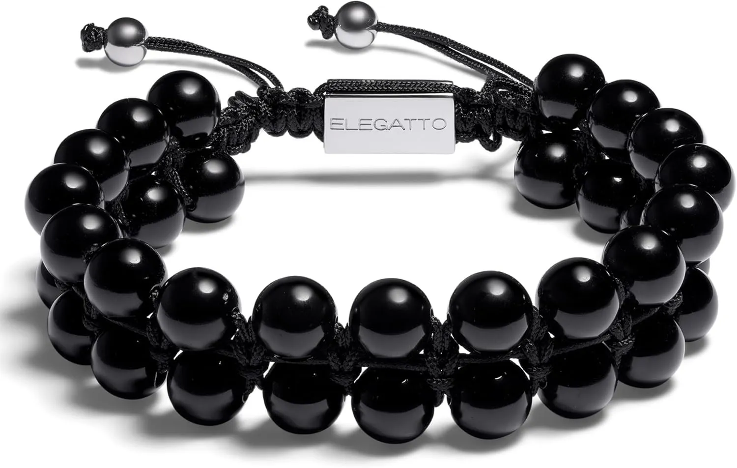 Elegatto GenBlack Premium Black Agate Beaded bracelet for Men | Unique Stones with Silver Polished Stainless Steel Clasp | Mens Designer Bracelets | 7.67'' wrist (fits most)