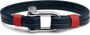 Elegatto Kellmore Premium Leather Bracelet for Men | Double Full-Grain Leather with Silver Polished Stainless Steel Shackle Closure | Mens Designer Bracelet