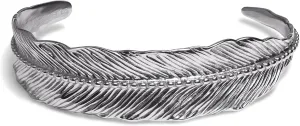 Elegatto Premium Feather Silver Cuff Bracelet for Men | Marine-Grade Stainless Steel with Hand Etched Detailing | Mens Designer Jewelry | S to M
