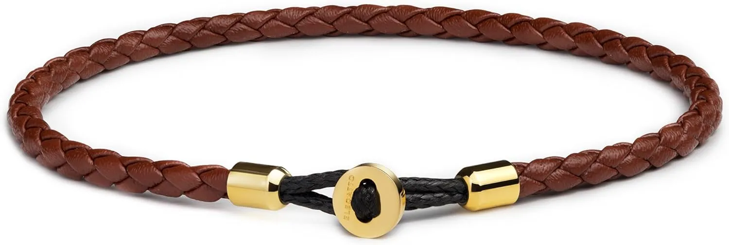 Elegatto Uno Premium Braided Leather Bracelet for Men | Full-Grain Leather with Sterling Silver Polished Stainless Steel Closure | Mens Designer Bracelets