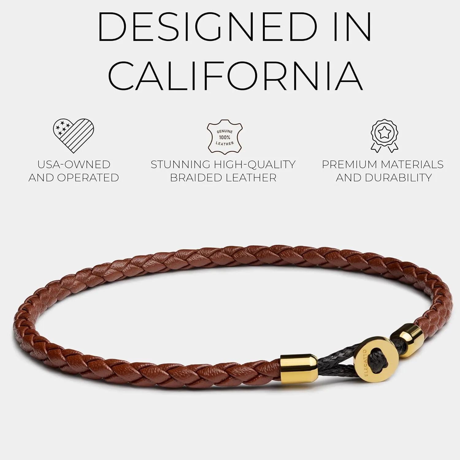 Elegatto Uno Premium Braided Leather Bracelet for Men | Full-Grain Leather with Sterling Silver Polished Stainless Steel Closure | Mens Designer Bracelets