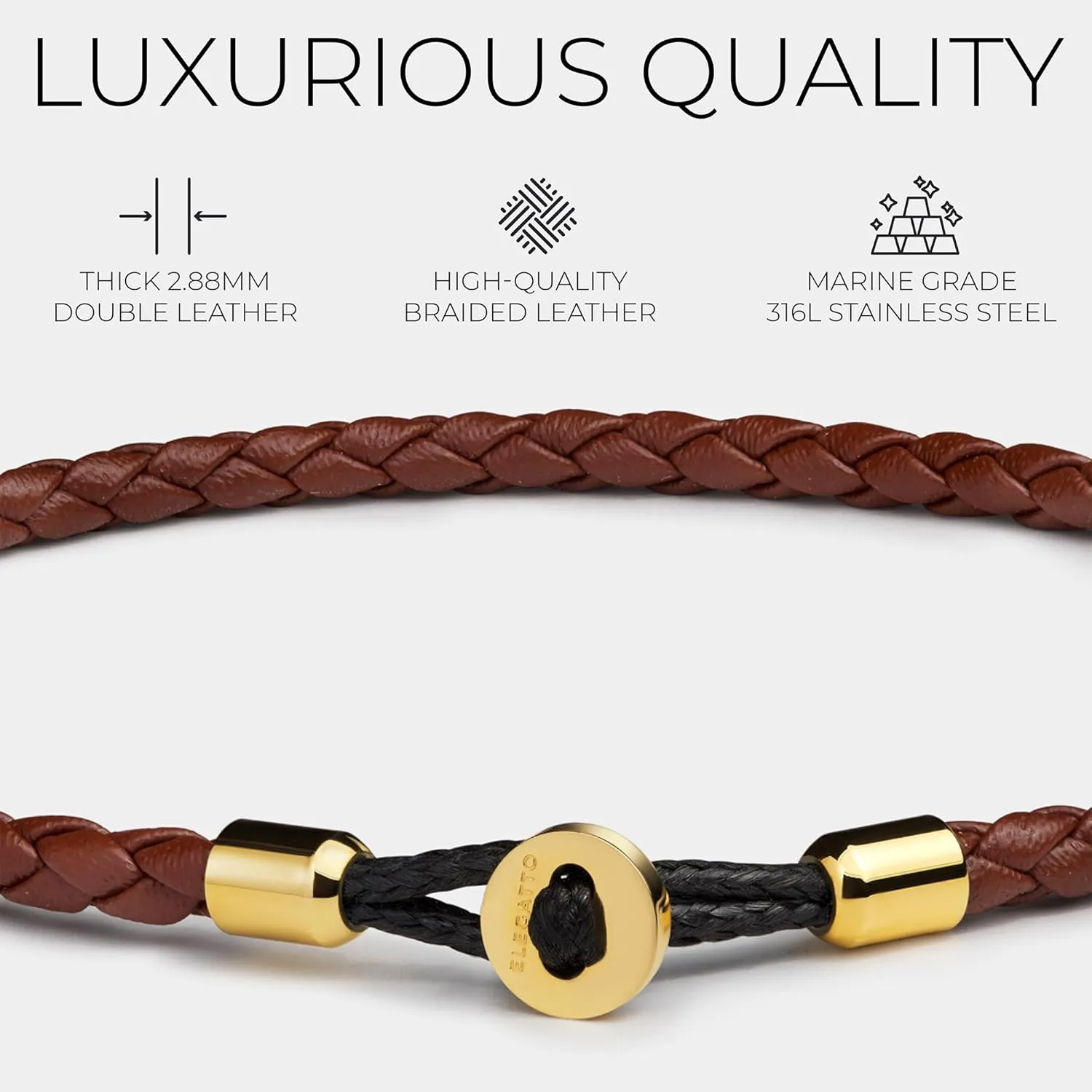 Elegatto Uno Premium Braided Leather Bracelet for Men | Full-Grain Leather with Sterling Silver Polished Stainless Steel Closure | Mens Designer Bracelets