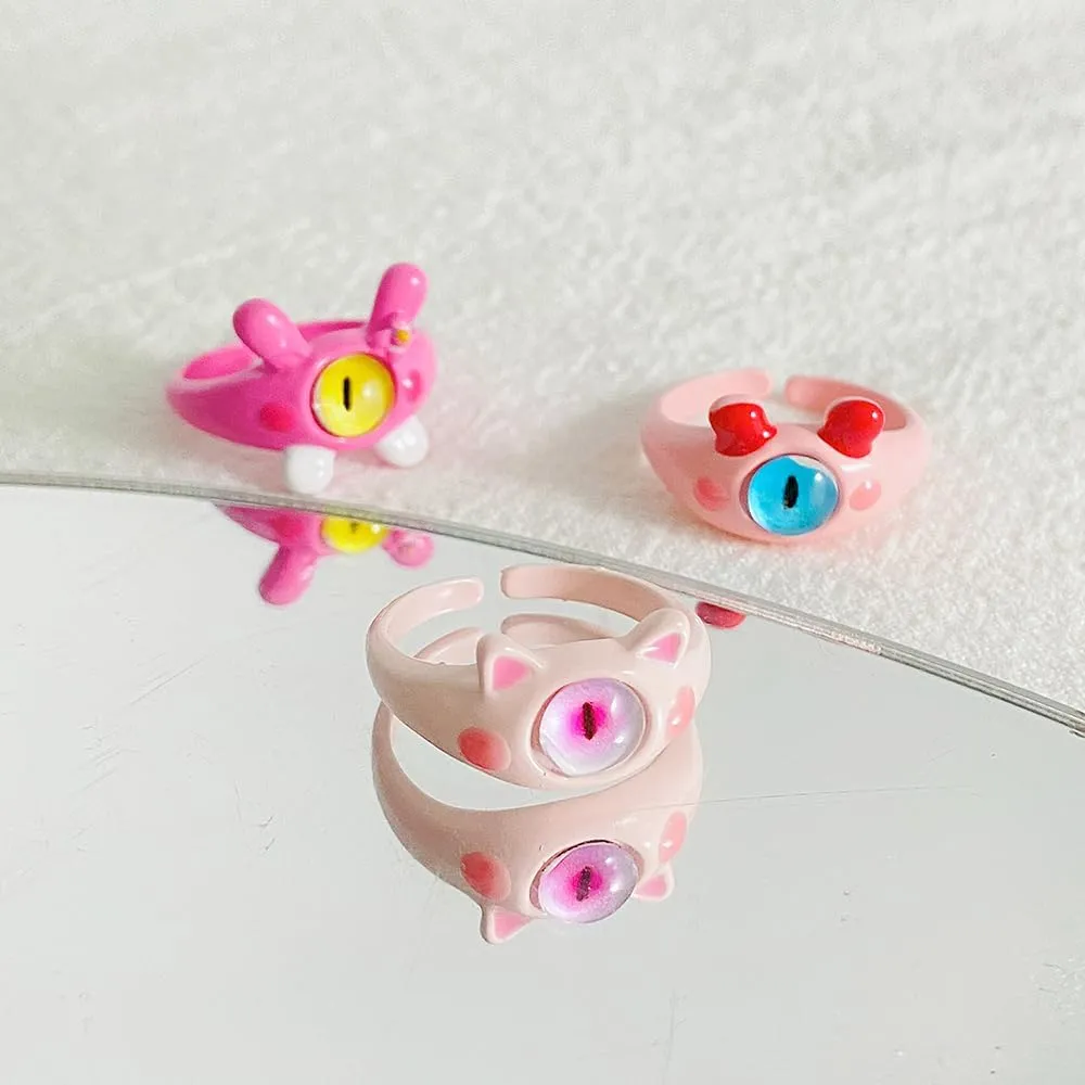 Enamel Little Monster Rings Cute Cat Stud Earrings Cartoon Resin Earrings Rabbit Finger Rings Adjustable Monster Open Rings Alloy Animal Earrings Niche Design Jewelry for Women