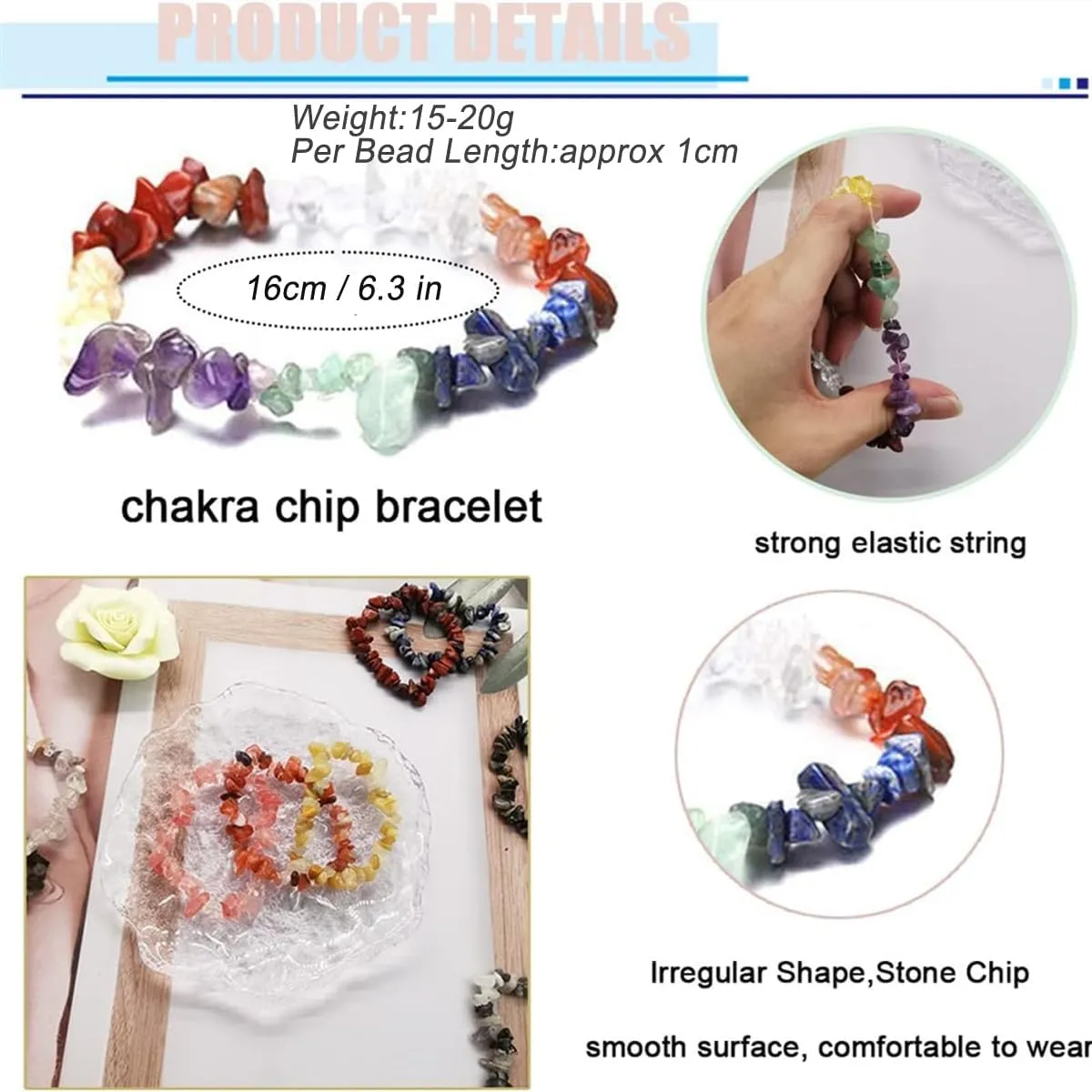 Erliway Crystals Stretch Bracelet Irregular Beads Stretch Bracelet Healing Crystals Chips Bracelet Natural Gemstone Bracelets for Women Jewelry Reiki Meditation