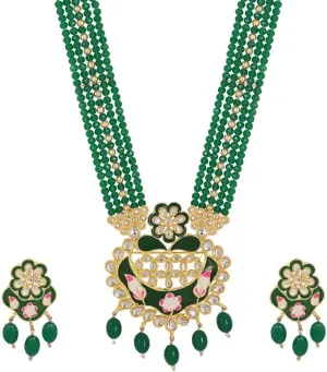 Ethnic Bridal Gold-Finish Pearl Crystal Necklace | Jhumka Earrings Set for Women | Traditional Indian Jewellery for Weddings, Festivals & Anniversaries
