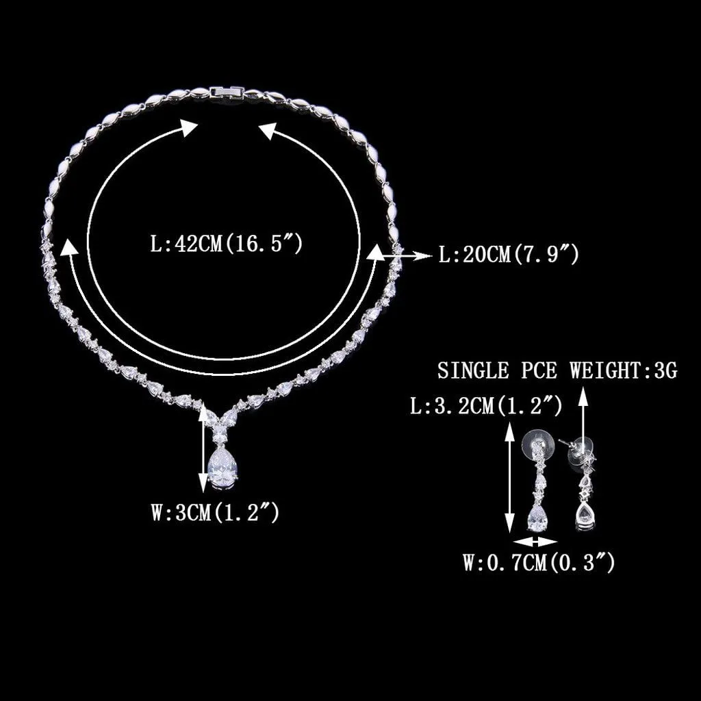 EVER FAITH Gorgeous Cubic Zirconia Charming Water Drop Bridal Bride Necklace Earrings Set Silver-Tone