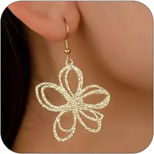 Exquisite Big Gold Flower Hoop Earrings for Women Trendy, Gold Floral Earrings Exaggerated Large Flower Frame Drop Dangle Hook Earrings Jewelry Gifts