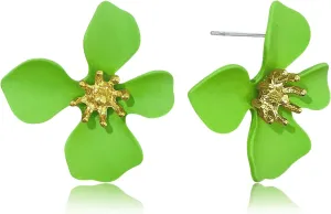 Exquisite Bohemian Style Floral Alloy Stud Earrings Colorful Four Petal Flower Petal Stud Earrings for Women
