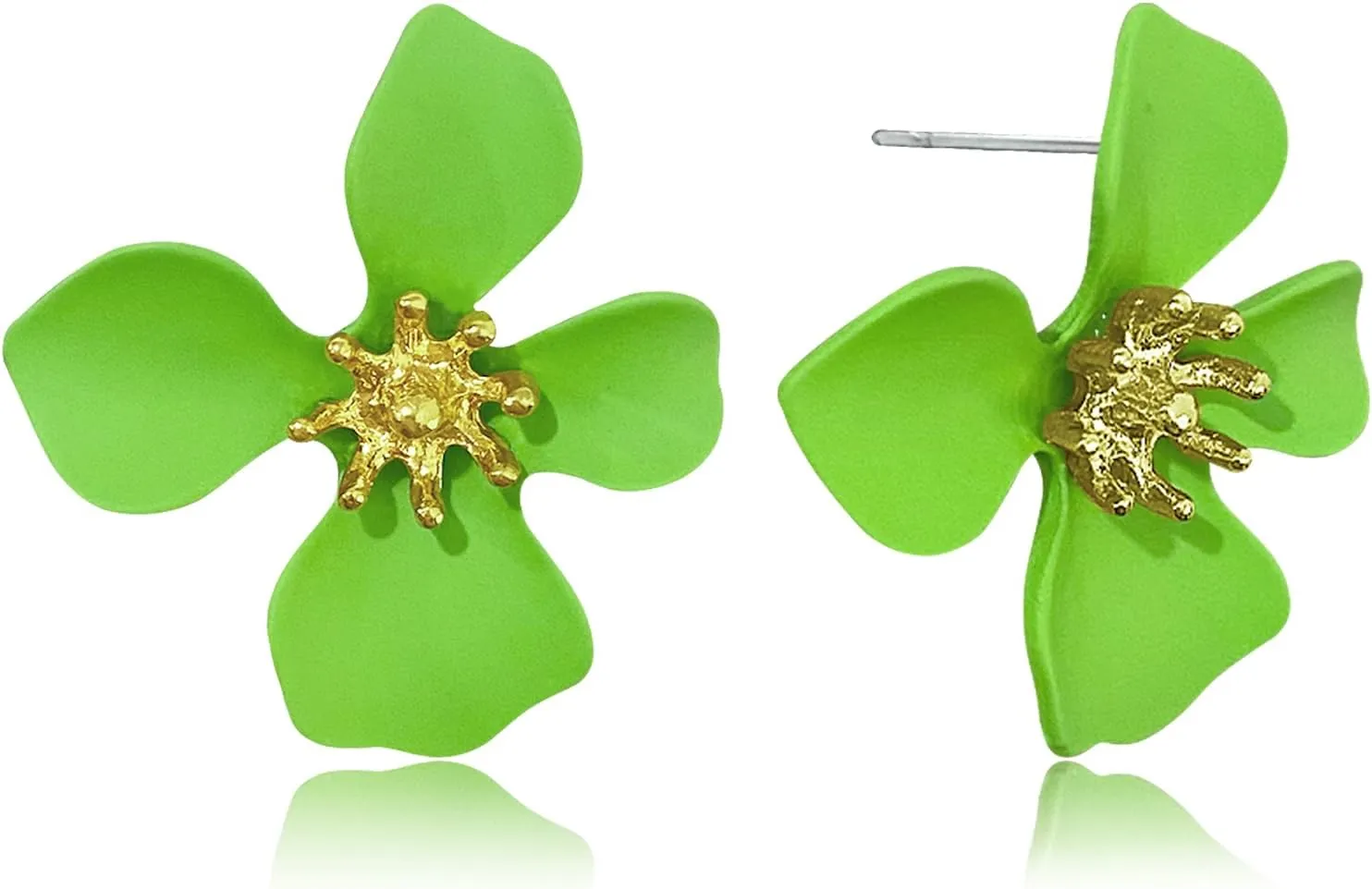 Exquisite Bohemian Style Floral Alloy Stud Earrings Colorful Four Petal Flower Petal Stud Earrings for Women