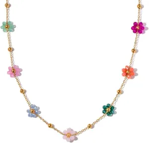 Exquisite daisy flower necklace bracelet earrings three piece set, Gold Plated Chain with Colorful Crystal Flowers, Fashion Jewelry