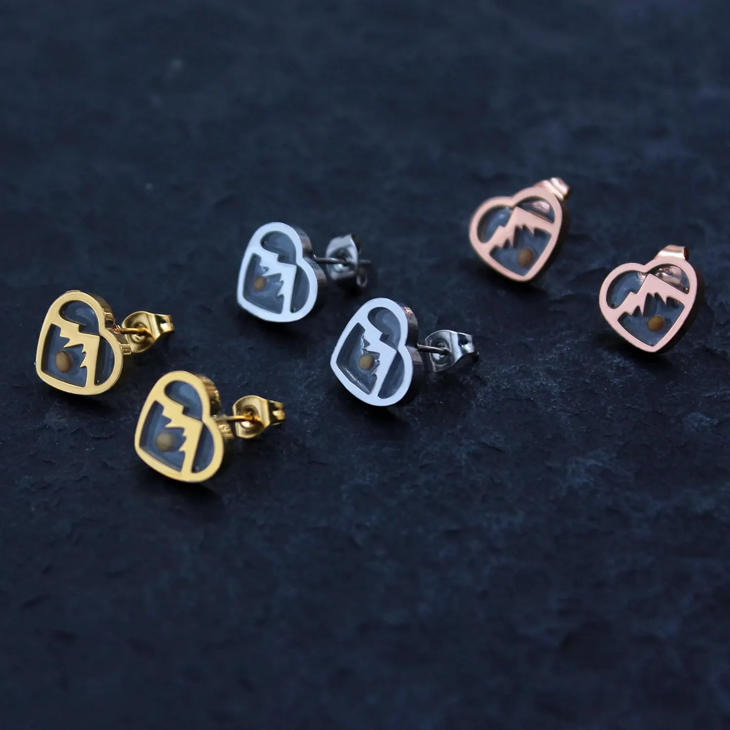 Exquisite Faith Earrings Real Mustard Seed Stud Earring - Women's Triangle Mountain/Four Clover/Heart/Heart Mountain Three Style Stainless Steel Studs Earring Gifts Suitable for Her