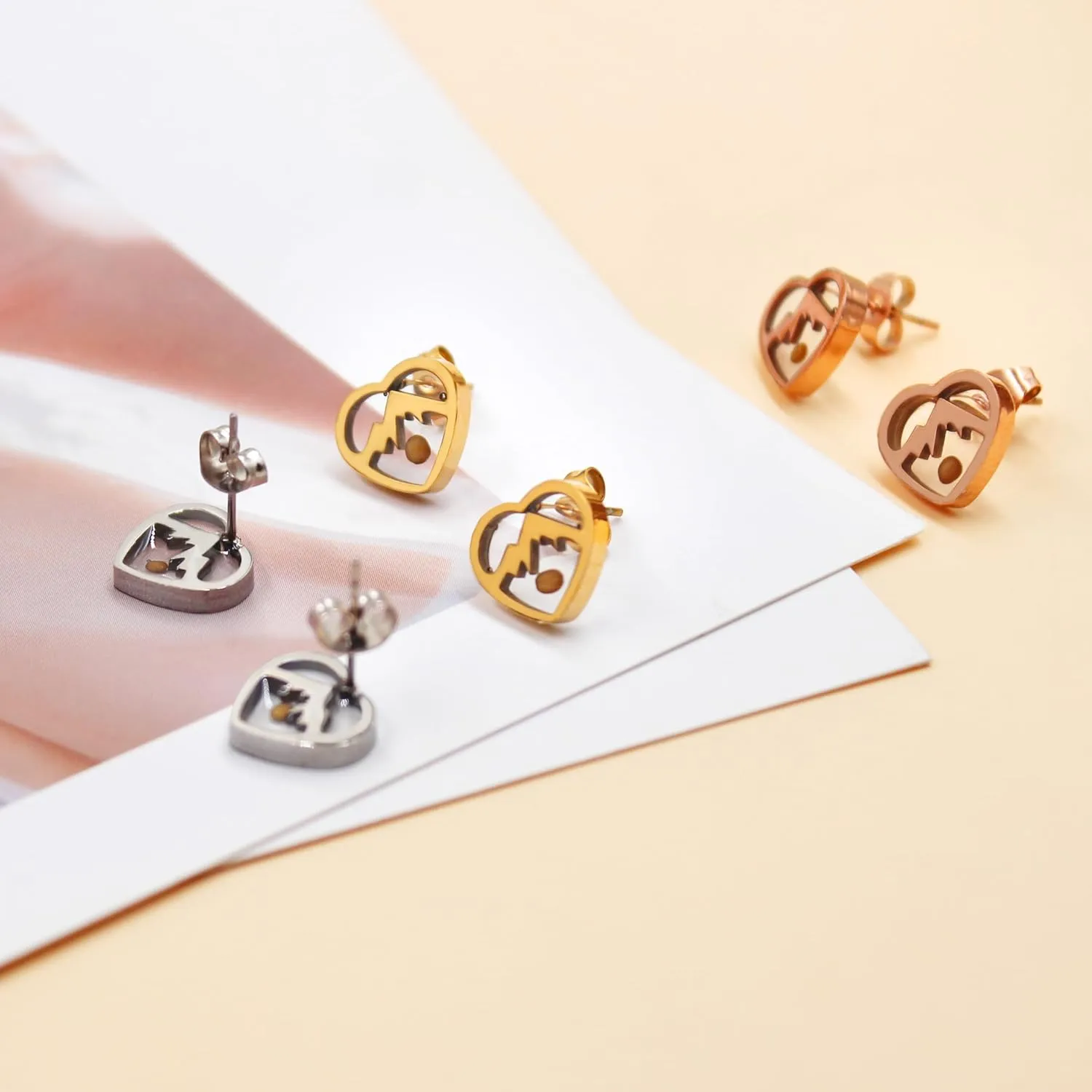 Exquisite Faith Earrings Real Mustard Seed Stud Earring - Women's Triangle Mountain/Four Clover/Heart/Heart Mountain Three Style Stainless Steel Studs Earring Gifts Suitable for Her