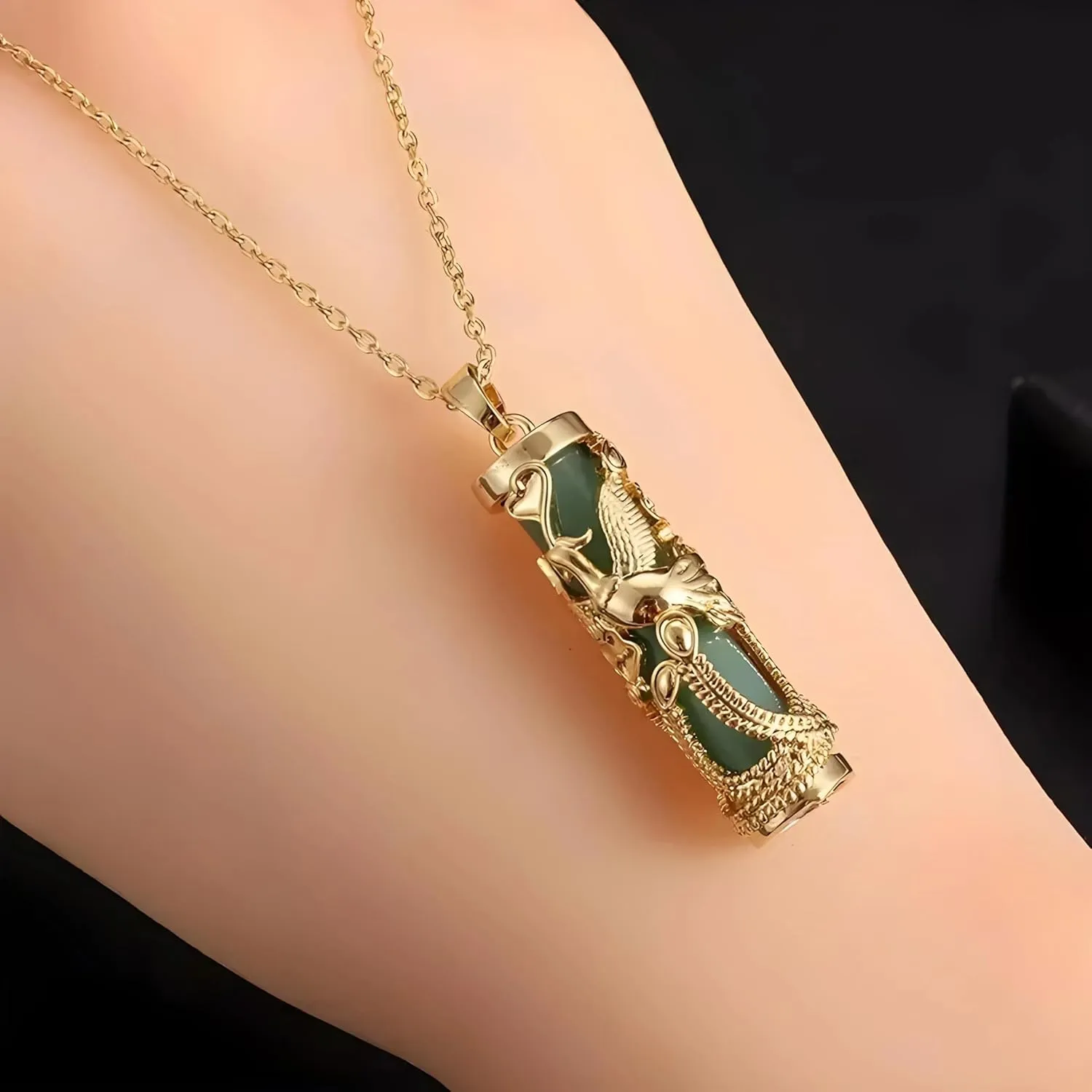 Exquisite Imitation Bamboo Jade Dragon Pillar Phoenix Necklace Suitable for Men and Women's Casual Charm Jewelry-T11
