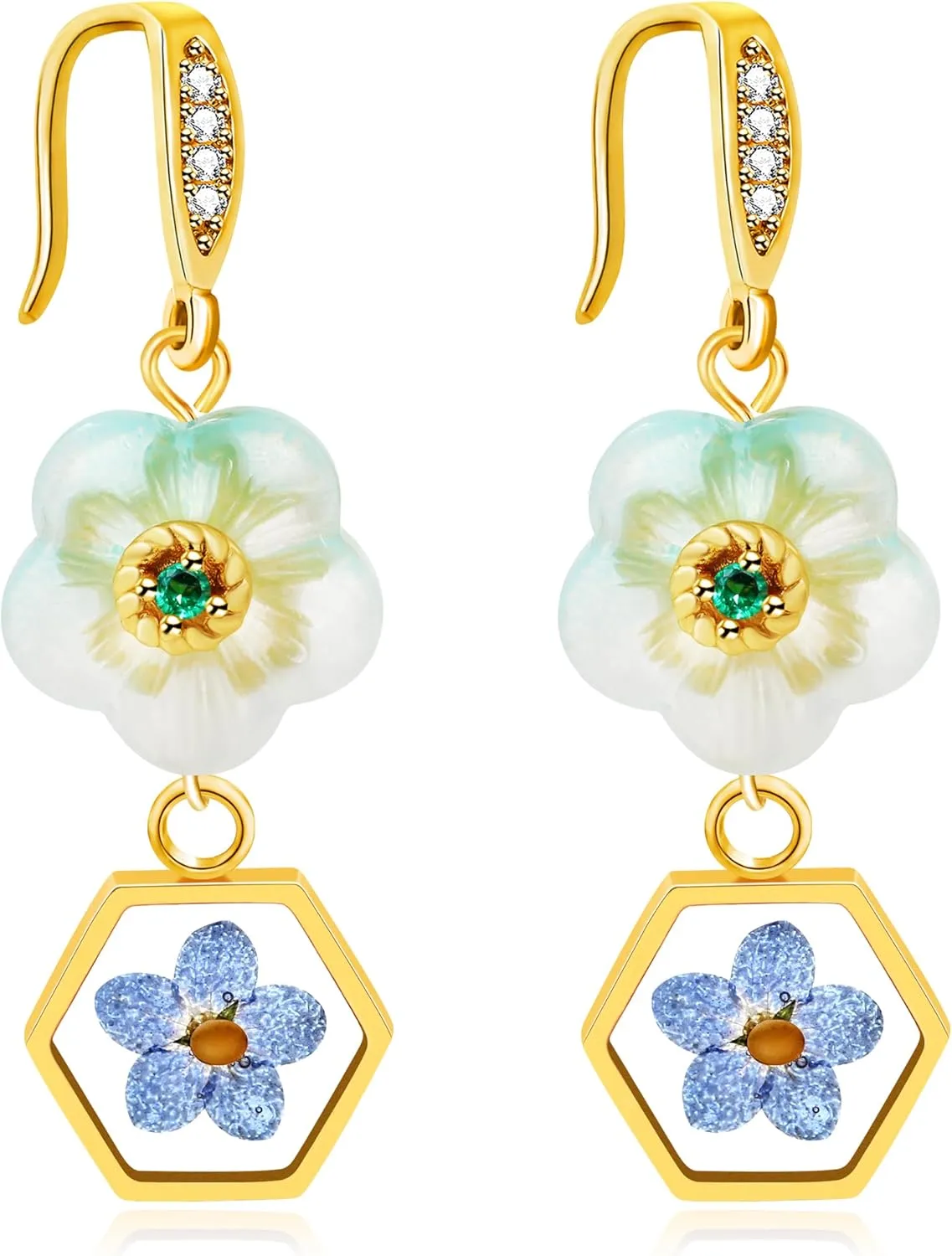 Exquisite Jade Carved Flower Earring Set, Gold-plated Mustard Seed Women's Pendant Earrings, The Best Gift for Women's Faith Y4468-Y4469