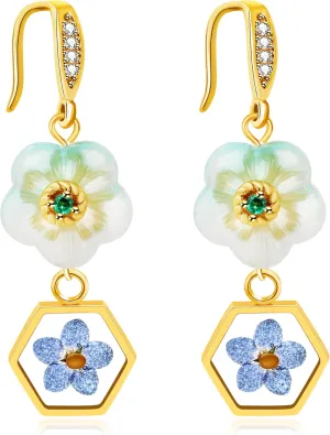 Exquisite Jade Carved Flower Earring Set, Gold-plated Mustard Seed Women's Pendant Earrings, The Best Gift for Women's Faith Y4468-Y4469