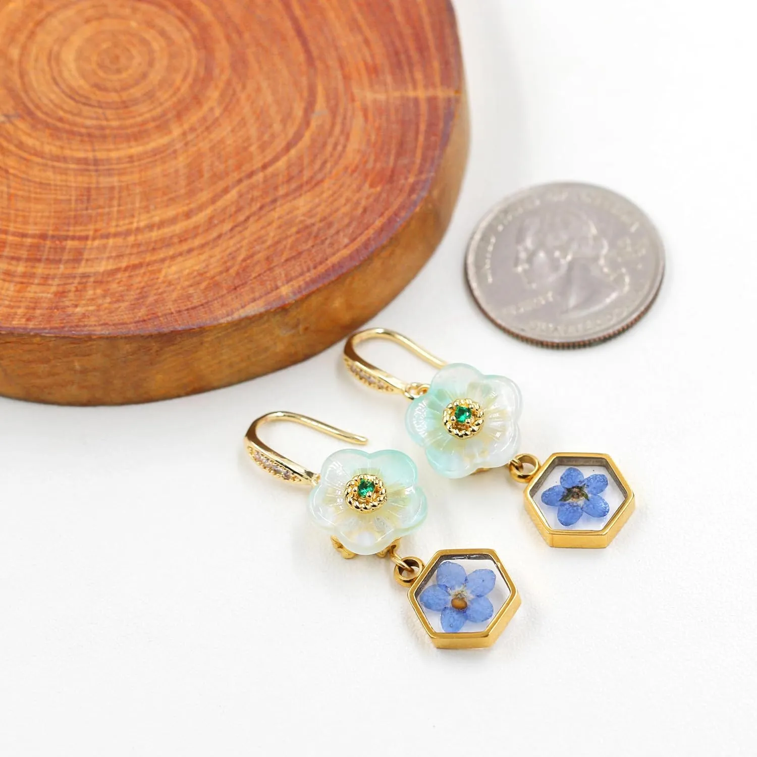 Exquisite Jade Carved Flower Earring Set, Gold-plated Mustard Seed Women's Pendant Earrings, The Best Gift for Women's Faith Y4468-Y4469