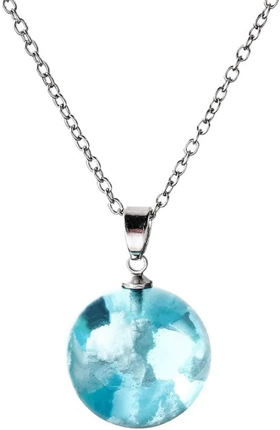 Exquisite Luminous Necklace Jewelry Decoration Glass Ball Pendant Necklace White Clouds Blue for Sky Necklace Gift for W