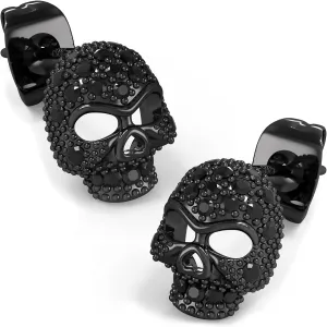 Exquisite Skull Earrings, Sterling Silver Post Cubic Zirconia Stud Earrings for Women men, Hypoallergenic Goth Jewelry, Gold, Black Stones