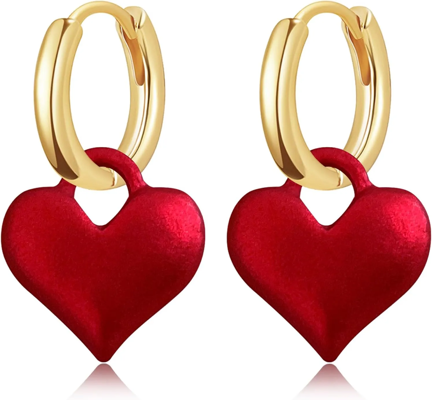 Exquisite Unique Red Matte Heart Hoop Huggie Earrings Minimalist Creative Elegant Red Love Heart Alloy Hoop Dangle Drop Earrings for Women Jewelry Gifts