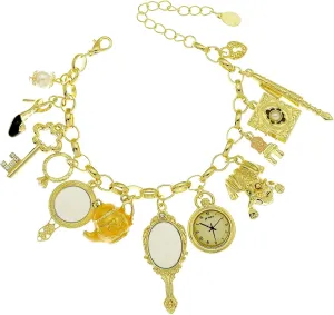 Fairytale Lucky Charms Link Chain Cuff Bangle Bracelet Wonderland Style Frog Mirror Clock Heart Teapot Pendants Party Friendship Gift