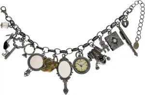Fairytale Lucky Charms Link Chain Cuff Bangle Bracelet Wonderland Style Frog Mirror Clock Heart Teapot Pendants Party Friendship Gift