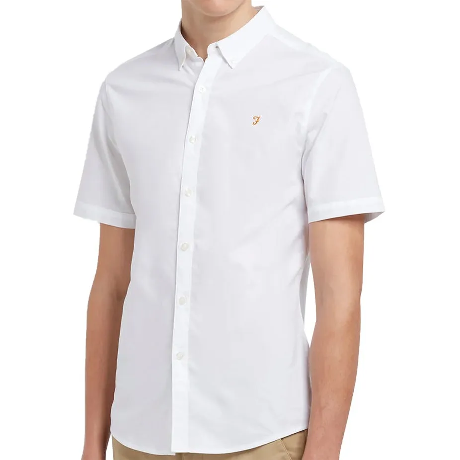 Farah Mens Brewer Slim Fit Short Sleeve Organic Cotton Shirt White