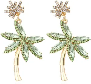 Fashion Trendy Palm Tree Earrings for Women,Bling Unique CZ Tropical Earrings Plant Leaf Drop Dangle Earrings,Funky Novelty Vacation Summer Boho Hawaiian Holiday Cute Jewelry