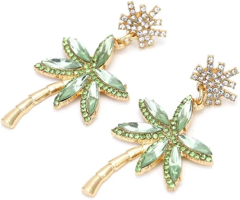 Fashion Trendy Palm Tree Earrings for Women,Bling Unique CZ Tropical Earrings Plant Leaf Drop Dangle Earrings,Funky Novelty Vacation Summer Boho Hawaiian Holiday Cute Jewelry