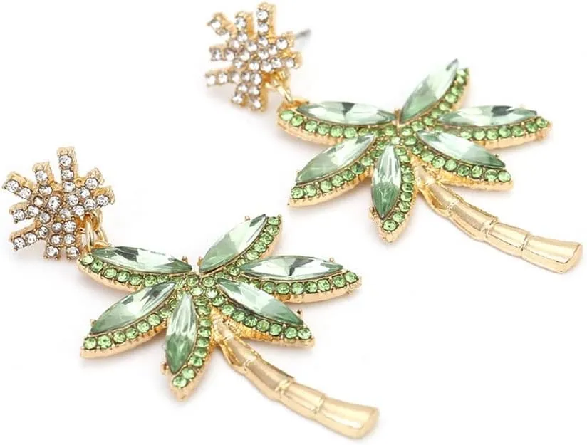 Fashion Trendy Palm Tree Earrings for Women,Bling Unique CZ Tropical Earrings Plant Leaf Drop Dangle Earrings,Funky Novelty Vacation Summer Boho Hawaiian Holiday Cute Jewelry