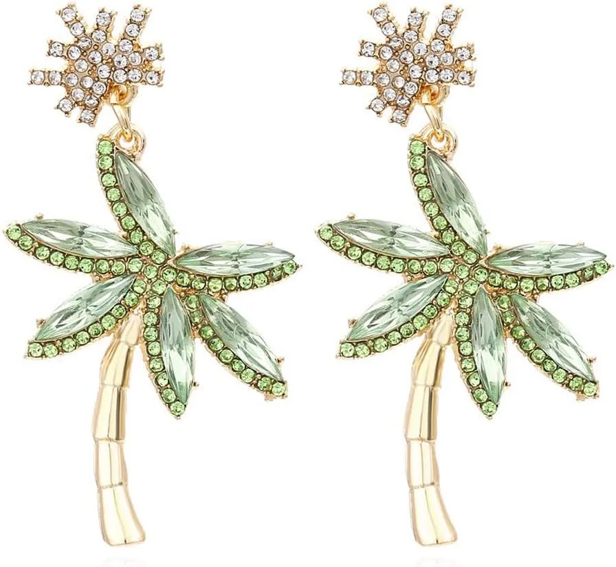 Fashion Trendy Palm Tree Earrings for Women,Bling Unique CZ Tropical Earrings Plant Leaf Drop Dangle Earrings,Funky Novelty Vacation Summer Boho Hawaiian Holiday Cute Jewelry