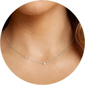 Fesciory Silver 5 Diamonds Rhinestone Necklaces for Women, Dainty Adjustable Cubic Zircon Diamond Necklace, Iced Out Jewelry Gifts